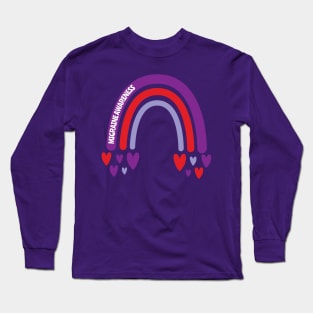 Migraine Awareness Rainbow with hearts Long Sleeve T-Shirt